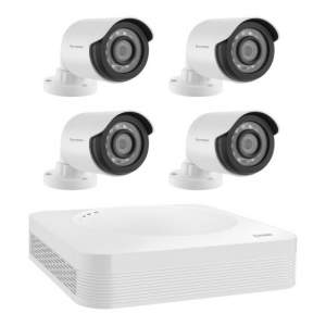 Sistema de seguridad CCTV con DVR pentahíbrido de 4 canales, 4 cámaras, disco duro y monitoreo por Internet